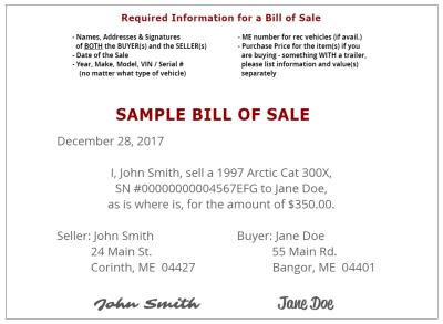 Sample Recreational Vehicle Bill of Sale